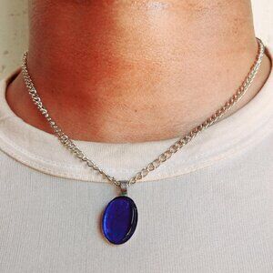 Retro Silver Chain Natural Gemstone Pendant Necklace